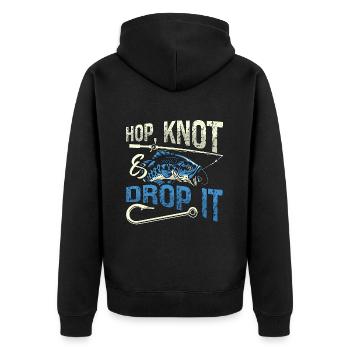 Fly Fishing Hop Knot & Drop Fishing Rod Fisherman - Unisex Premium Bio Zip Hoodie - Schwarz - Hinten - Nico (187cm)