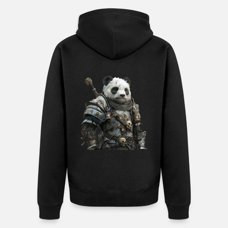 Panda Ritter Mittelalter - Unisex Premium Bio Zip Hoodie - Schwarz