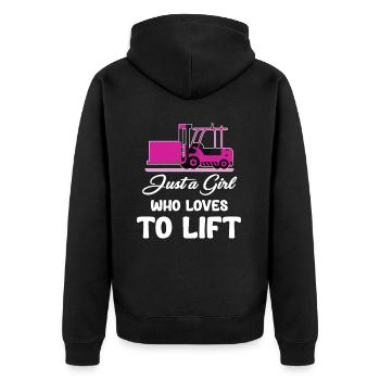 Just a girl who loves forklifts, - Unisex Premium Organic Zip Hoodie - black - Back - Nico (187cm)