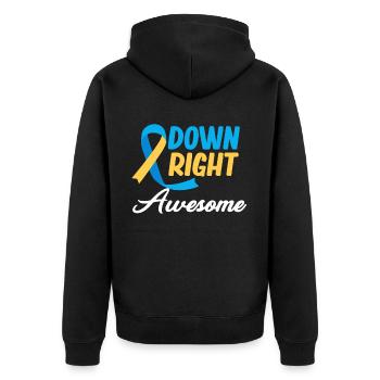 Down Right Awesome Down-syndrom Autismus - Unisex Premium Bio Zip Hoodie - Schwarz - Hinten - Nico (187cm)