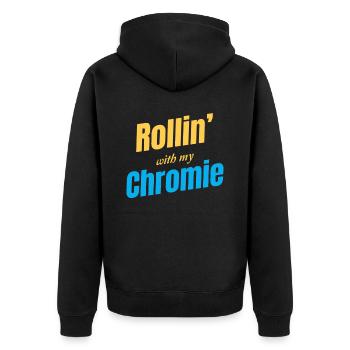 Rollin' With My Chromie Down Syndrome Autism - Unisex Premium Organic Zip Hoodie - black - Back - Nico (187cm)
