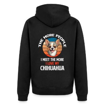 Je Mehr Menschen Ich Treffe, Desto Mehr Liebe Ich - Unisex Premium Bio Zip Hoodie - Schwarz - Hinten - Nico (187cm)