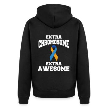 Extra Chromosom Extra Awesome Down-syndrom - Unisex Premium Bio Zip Hoodie - Schwarz - Hinten - Nico (187cm)