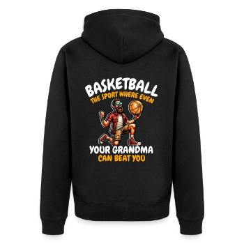 Lustiger Basketball Spruch - Unisex Premium Bio Zip Hoodie - Schwarz - Hinten - Nico (187cm)