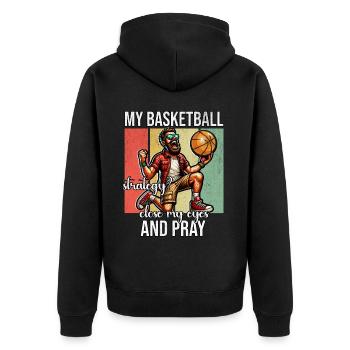 Lustiger Basketball Spruch - Unisex Premium Bio Zip Hoodie - Schwarz - Hinten - Nico (187cm)