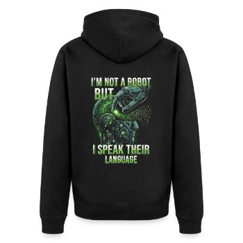 Robotik Ingenieur I'm Not A Robot - Unisex Premium Bio Zip Hoodie - Schwarz - Hinten - Nico (187cm)