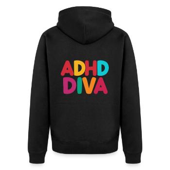 ADHD Humor And Awareness Design - Unisex Premium Organic Zip Hoodie - black - Back - Nico (187cm)