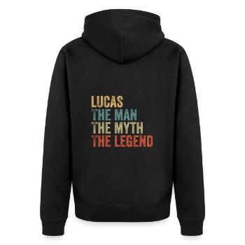 Lucas the man the myth - Unisex Premium Organic Zip Hoodie - black - Back - Nico (187cm)