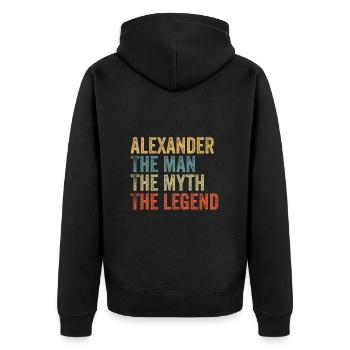 Alexandre l’homme, le mythe - Veste à capuche bio Premium Unisexe - noir - Dos - Nico (187cm)
