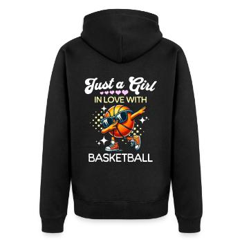 Basketball Mädchen - Unisex Premium Bio Zip Hoodie - Schwarz - Hinten - Nico (187cm)