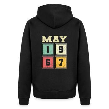 57. Geburtstag Mai Jahrgang 1967 Geschenkidee - Unisex Premium Bio Zip Hoodie - Schwarz - Hinten - Nico (187cm)