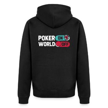 Poker Poker On World Off - Unisex Premium Bio Zip Hoodie - Schwarz - Hinten - Nico (187cm)