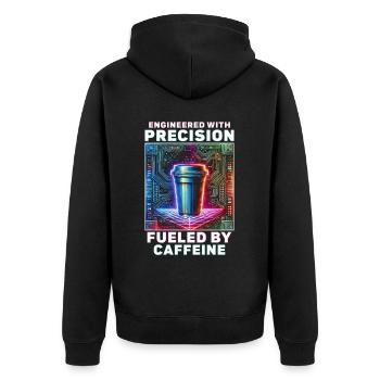 Robotik Ingenieur Fueled By Caffeine - Unisex Premium Bio Zip Hoodie - Schwarz - Hinten - Nico (187cm)