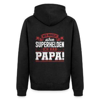Superheld Papa Besser als jeder Comic-Held - Unisex Premium Bio Zip Hoodie - Schwarz - Hinten - Nico (187cm)