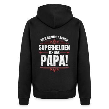 Superheld Papa Besser als jeder Comic-Held - Unisex Premium Bio Zip Hoodie - Schwarz - Hinten - Nico (187cm)