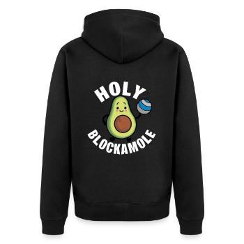 Holy Blockamole Avocado Design für Volleyball - Unisex Premium Bio Zip Hoodie - Schwarz - Hinten - Nico (187cm)