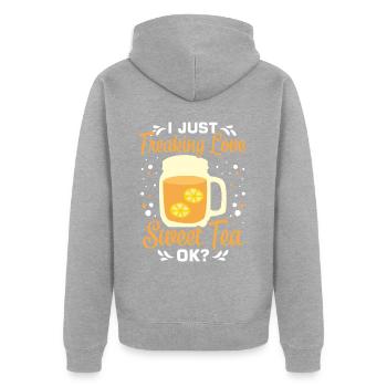 Süßer Tee - Unisex Premium Bio Zip Hoodie - Grau meliert - Hinten - Nico (187cm)