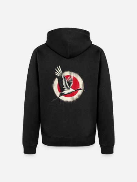 Kranich Japan Flagge - Unisex Premium Bio Zip Hoodie - Schwarz