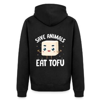 Vegan Vegetarier Design für einen Tofu Fan - Unisex Premium Bio Zip Hoodie - Schwarz - Hinten - Nico (187cm)