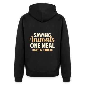 Vegan Vegetarier Design für einen Tofu Fan - Unisex Premium Bio Zip Hoodie - Schwarz - Hinten - Nico (187cm)