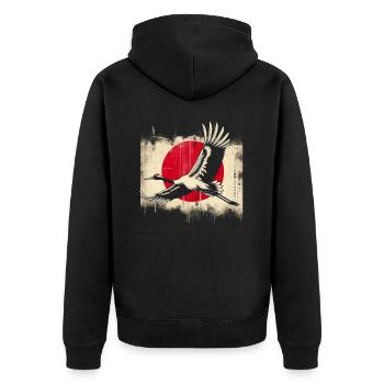 Kranich Japan Flagge - Unisex Premium Bio Zip Hoodie - Schwarz - Hinten - Nico (187cm)