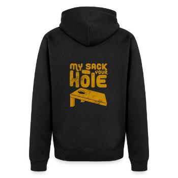 Cornhole - Unisex Premium Bio Zip Hoodie - Schwarz - Hinten - Nico (187cm)