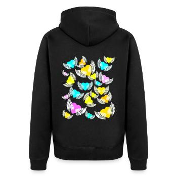 Ailes, coeurs, coeurs, amour, Saint-Valentin, Saint-Valentin - Veste à capuche bio Premium Unisexe - noir - Dos - Nico (187cm)
