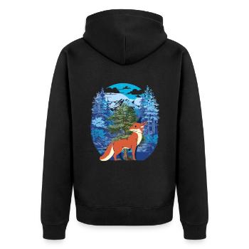 Fuchs Füchse Wald - Unisex Premium Bio Zip Hoodie - Schwarz - Hinten - Nico (187cm)