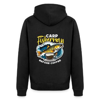 Pêcheur de carpe avant la pêche sportive amateur de café - Veste à capuche bio Premium Unisexe - noir - Dos - Nico (187cm)