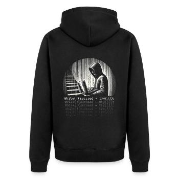 Robotik Ingenieur While (!(succeed=Try())); - Unisex Premium Bio Zip Hoodie - Schwarz - Hinten - Nico (187cm)