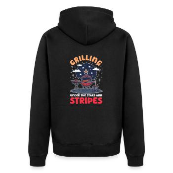 Patriotischer Koch grillt unter den Sternen und Streifen - Unisex Premium Bio Zip Hoodie - Schwarz - Hinten - Nico (187cm)