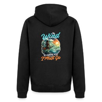 Windsurfen Windruf I Go - Unisex Premium Bio Zip Hoodie - Schwarz - Hinten - Nico (187cm)