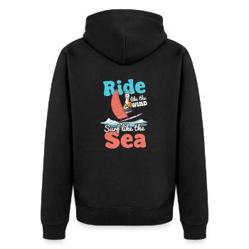 Windsurfing Ride Like Wind Surf Like Sea - Unisex Premium Organic Zip Hoodie - black - Back - Nico (187cm)