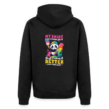 Panda Outfit Panda Besser drauf als deines - Unisex Premium Bio Zip Hoodie - Schwarz - Hinten - Nico (187cm)