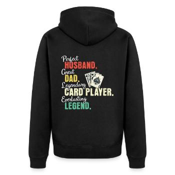 Kartenspieler Papa - Unisex Premium Bio Zip Hoodie - Schwarz - Hinten - Nico (187cm)