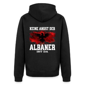 Keine Angst der Albaner ist da - Unisex Premium Bio Zip Hoodie - Schwarz - Hinten - Nico (187cm)