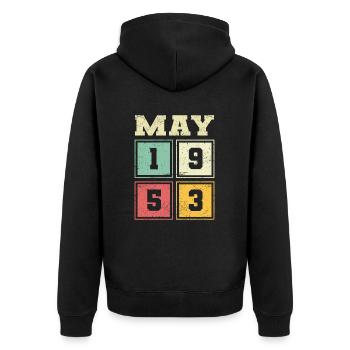71. Geburtstag Mai Jahrgang 1953 Geschenkidee - Unisex Premium Bio Zip Hoodie - Schwarz - Hinten - Nico (187cm)
