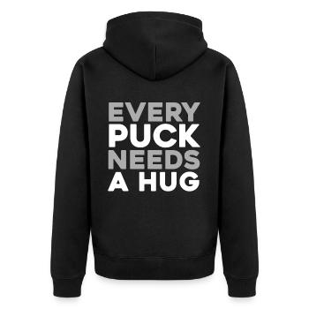 Eishockey Torwart Torwart Puck - Unisex Premium Bio Zip Hoodie - Schwarz - Hinten - Nico (187cm)