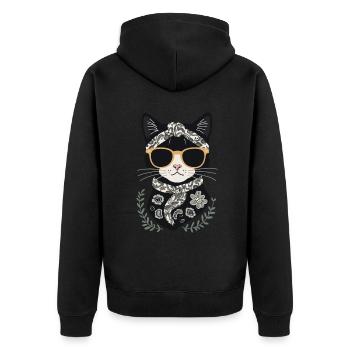 Niedliche Katzenmama Katzenliebhaber Mutti Stil - Unisex Premium Bio Zip Hoodie - Schwarz - Hinten - Nico (187cm)