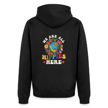 Floral Peace Symbol We Are All Hippies Here - Unisex Premium Organic Zip Hoodie - black - Back - Nico (187cm)