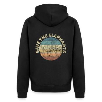 Elefant Spirituelles Tier in Retro Vintage Optik - Unisex Premium Bio Zip Hoodie - Schwarz - Hinten - Nico (187cm)