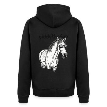 Giddythefup -Pferderennen - Unisex Premium Bio Zip Hoodie - Schwarz - Hinten - Nico (187cm)