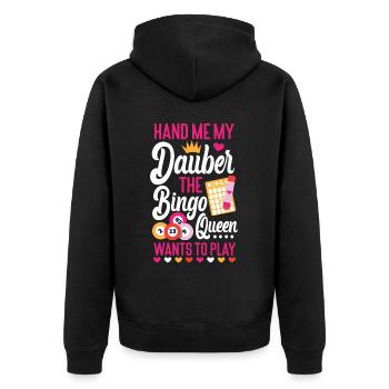 Bingo Player Queen Hand Me My - Unisex Premium Bio Zip Hoodie - Schwarz - Hinten - Nico (187cm)