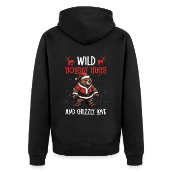 Grizzlybär Weihnachten Braunbär - Unisex Premium Bio Zip Hoodie - Schwarz - Hinten - Nico (187cm)