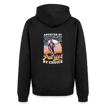 4. Juli Lacrosse Patriot Wahl - Unisex Premium Bio Zip Hoodie - Schwarz - Hinten - Nico (187cm)