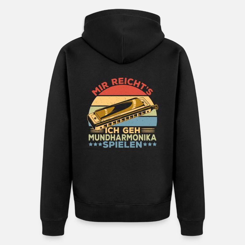 Playing Harmonica Gift - Unisex Premium Organic Zip Hoodie - black