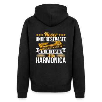 Playing Harmonica Gift - Unisex Premium Organic Zip Hoodie - black - Back - Nico (187cm)