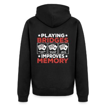 Bridge Card Game Gift - Unisex Premium Organic Zip Hoodie - black - Back - Nico (187cm)