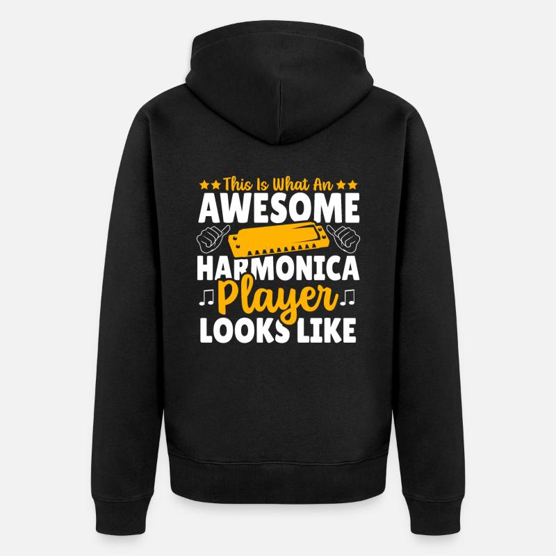 Playing Harmonica Gift - Unisex Premium Organic Zip Hoodie - black