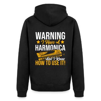 Playing Harmonica Gift - Unisex Premium Organic Zip Hoodie - black - Back - Nico (187cm)